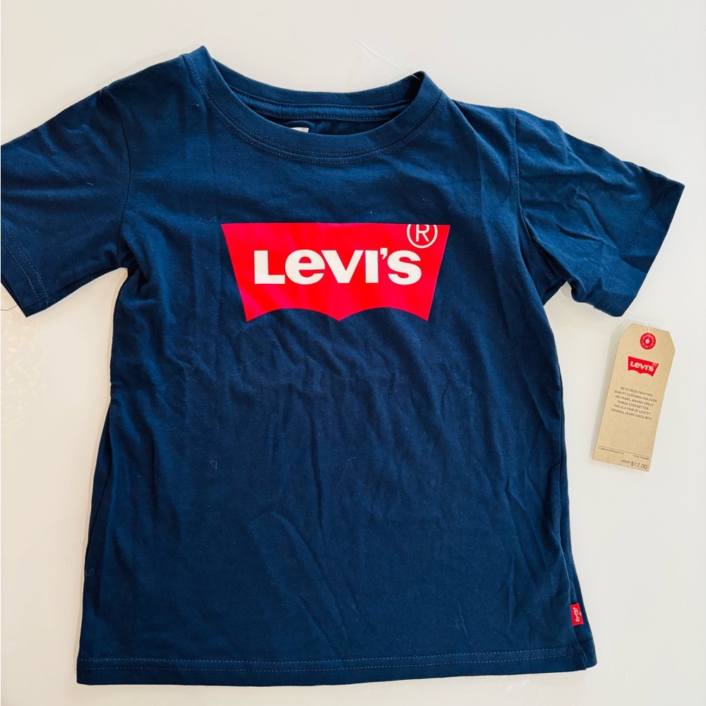Levi's Navy Tee with Red Logo - Kids Short Sleeve
